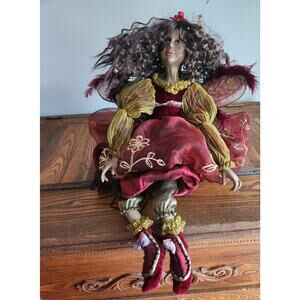 Vtg 90's Shelf Sitter Fairy Porcelain Doll W/Wings 12"T
